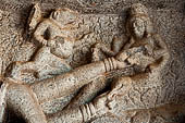 Mamallapuram - Tamil Nadu. The Varaha mandapa, panel of Vishnu Trivikrama 